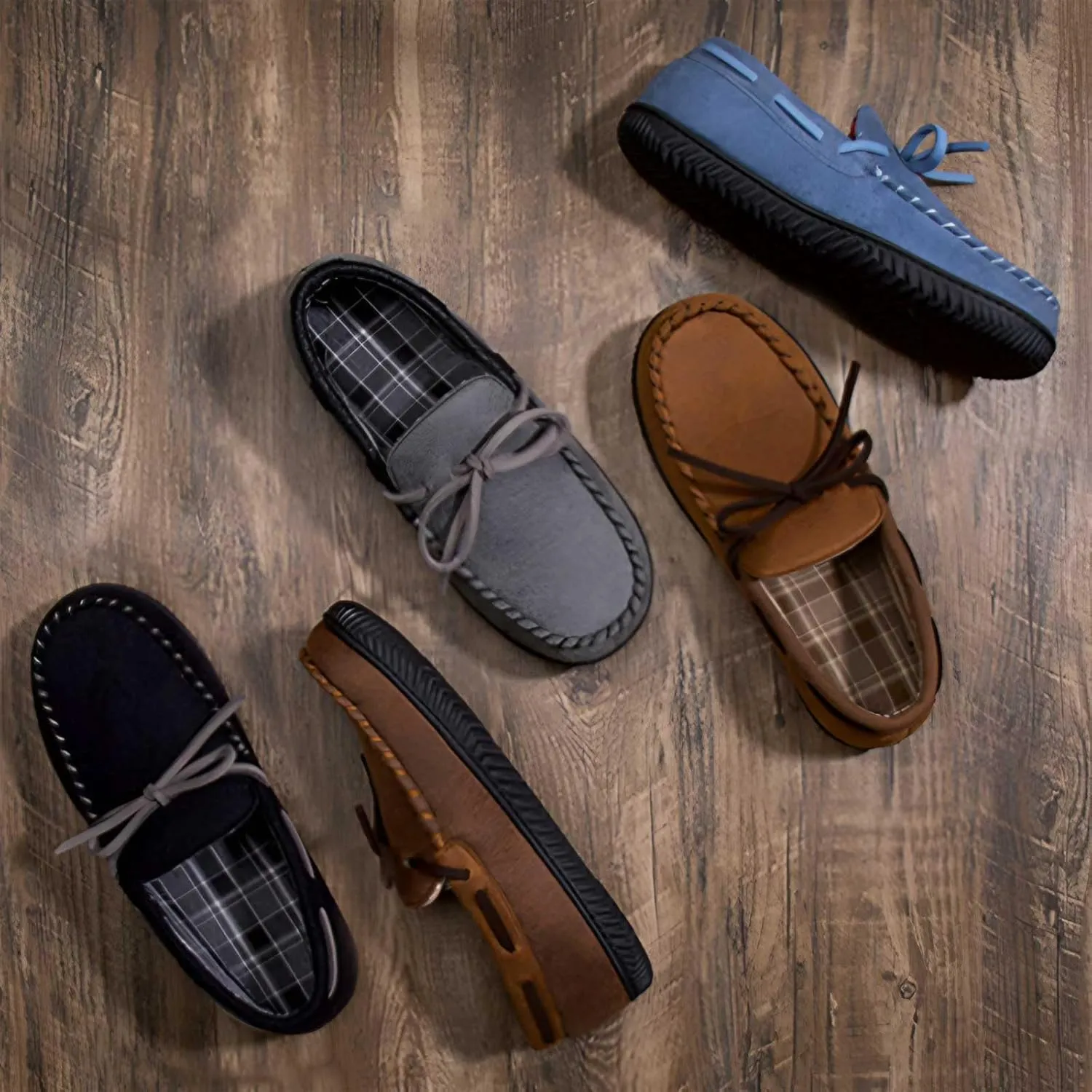ULTRAIDEAS Men's Luke Microsuede Moccasin Slippers with Tie Indoor Outdoor