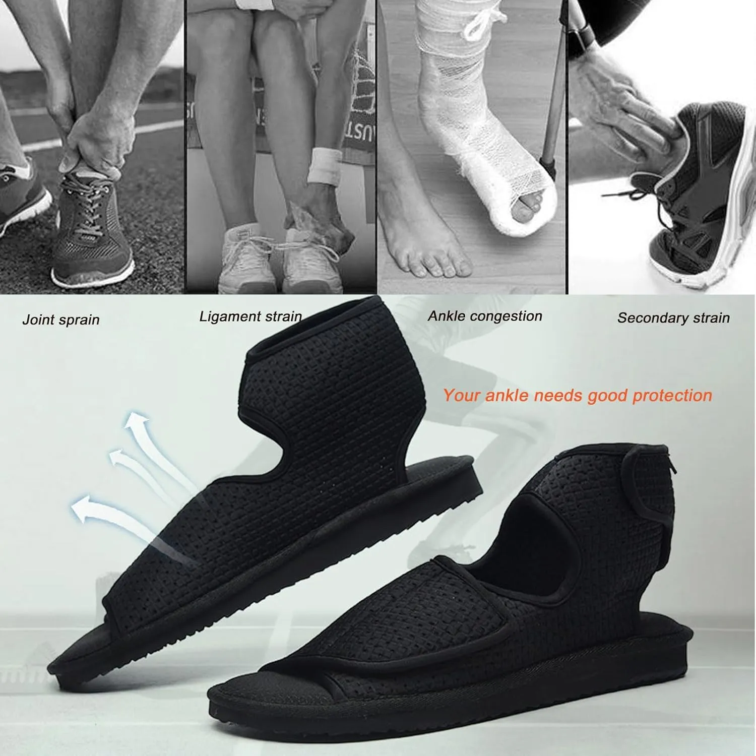 Unisex Open Toe Diabetic Shoes, Adjustable Arthritis Edema Slippers, Medical Open Toe Cast Shoes for Diabetic Edema Plantar Fasciitis Bunions Arthritis Swollen Feet Indoor Outdoor Black