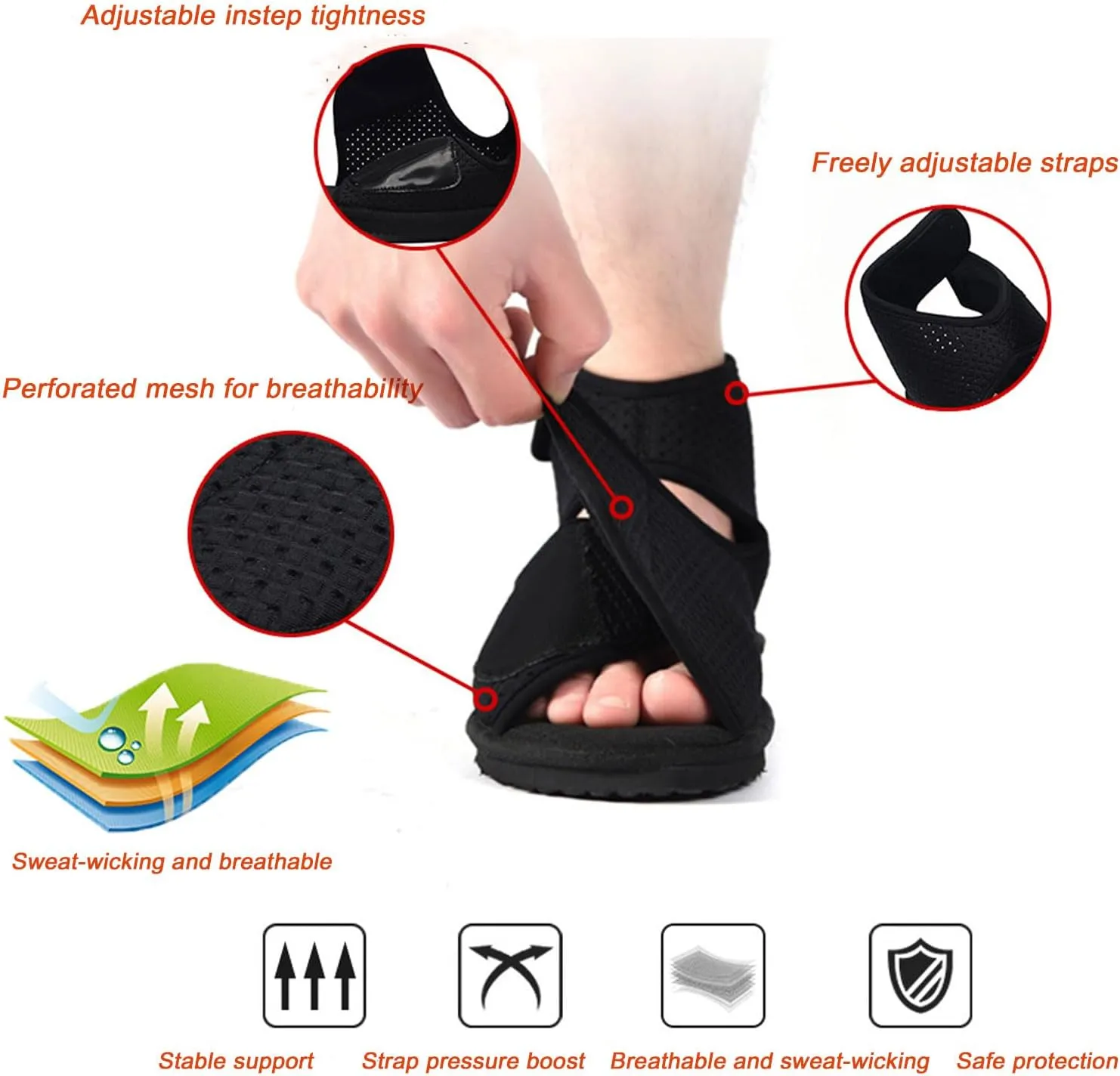 Unisex Open Toe Diabetic Shoes, Adjustable Arthritis Edema Slippers, Medical Open Toe Cast Shoes for Diabetic Edema Plantar Fasciitis Bunions Arthritis Swollen Feet Indoor Outdoor Black