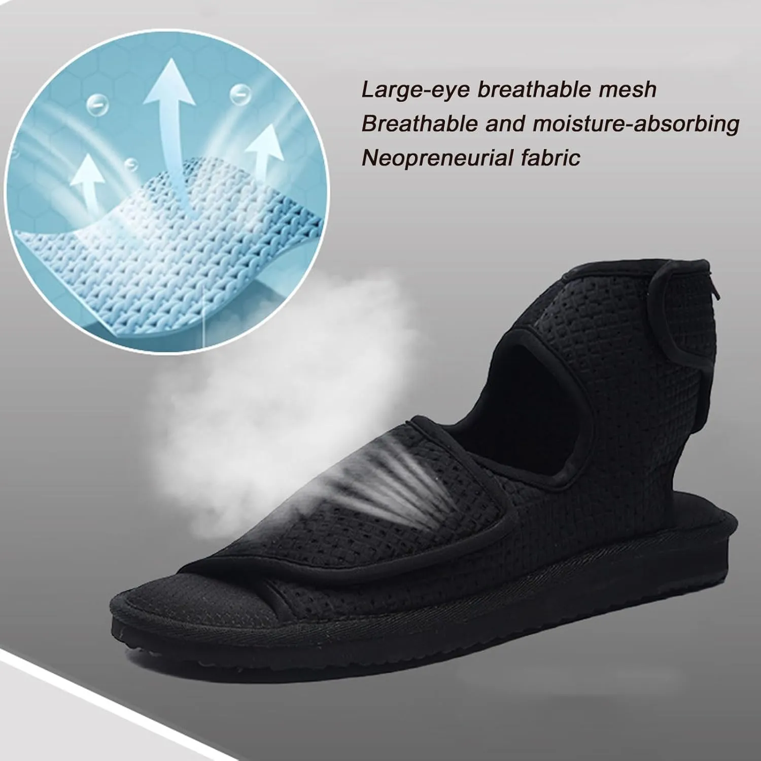 Unisex Open Toe Diabetic Shoes, Adjustable Arthritis Edema Slippers, Medical Open Toe Cast Shoes for Diabetic Edema Plantar Fasciitis Bunions Arthritis Swollen Feet Indoor Outdoor Black