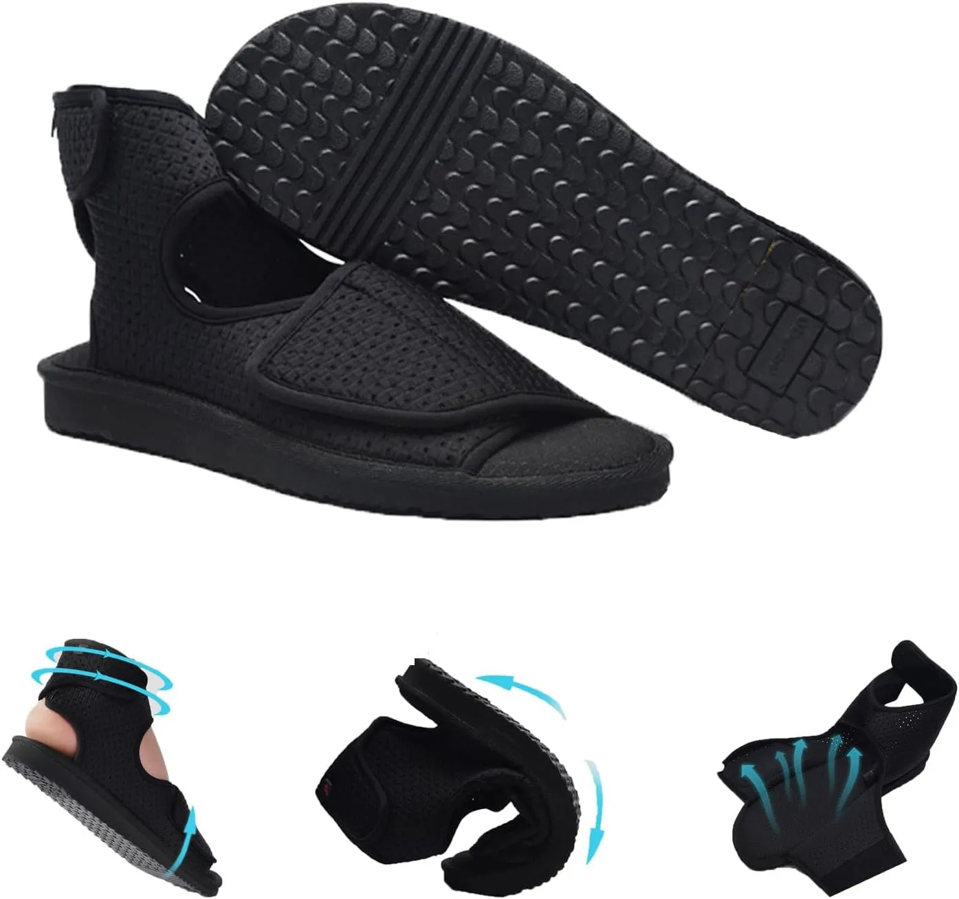 Unisex Open Toe Diabetic Shoes, Adjustable Arthritis Edema Slippers, Medical Open Toe Cast Shoes for Diabetic Edema Plantar Fasciitis Bunions Arthritis Swollen Feet Indoor Outdoor Black