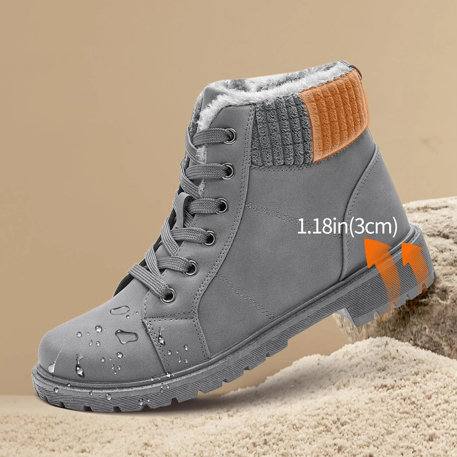 Uoidru Combat Boots For Women Ankle Booties Black Winter Snow Boots White Lace Up Boots Comfort Fuzzy Boot Side Zipper Short Boots (Warm,Non slip)