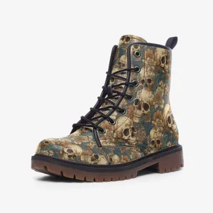 Vegan Combat Boots Dark Floral Skull
