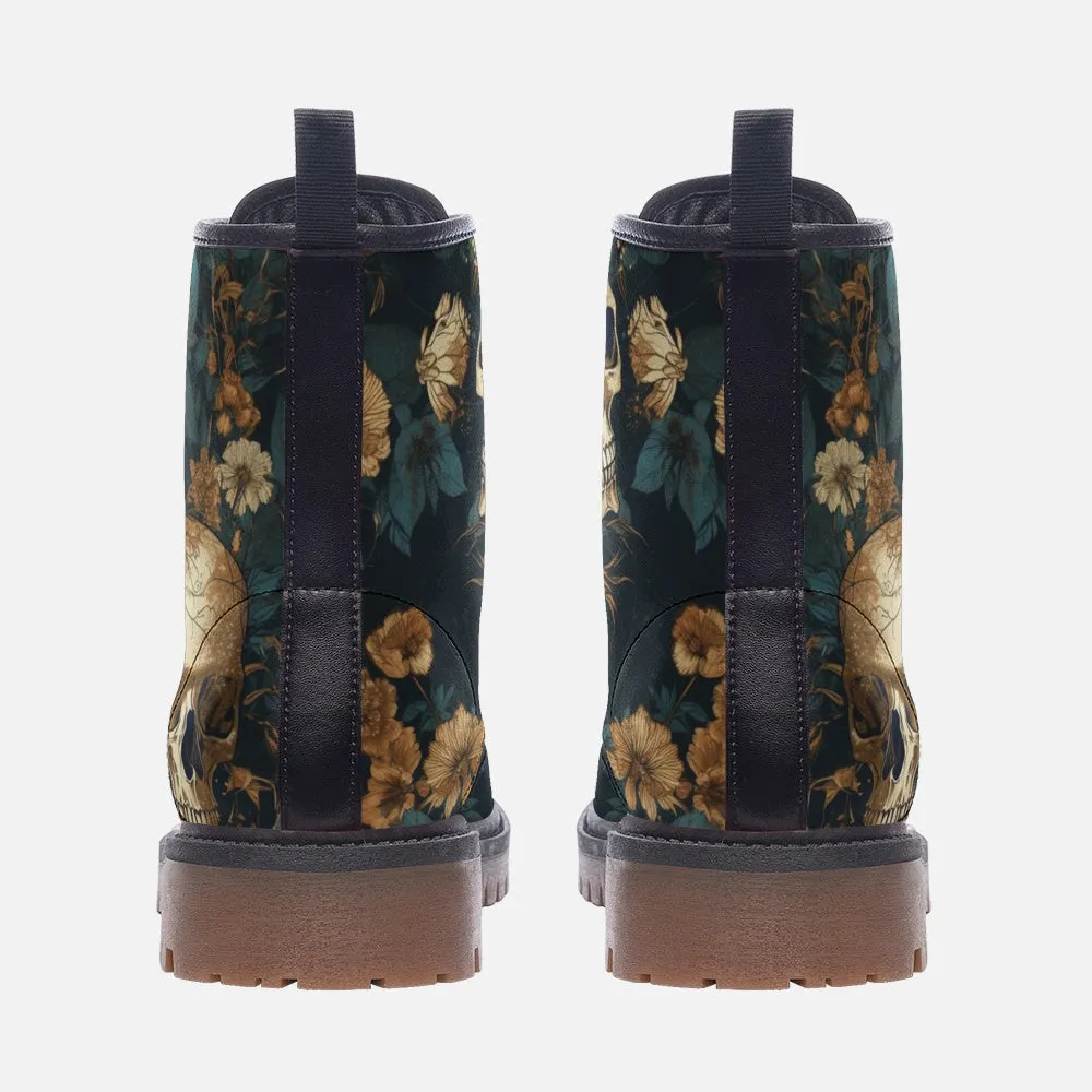 Vegan Combat Boots Skull Floral