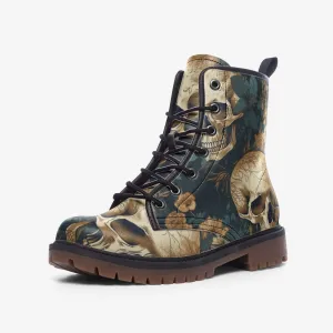 Vegan Combat Boots Skull Floral
