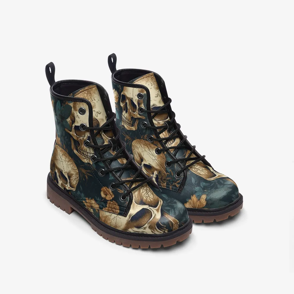 Vegan Combat Boots Skull Floral