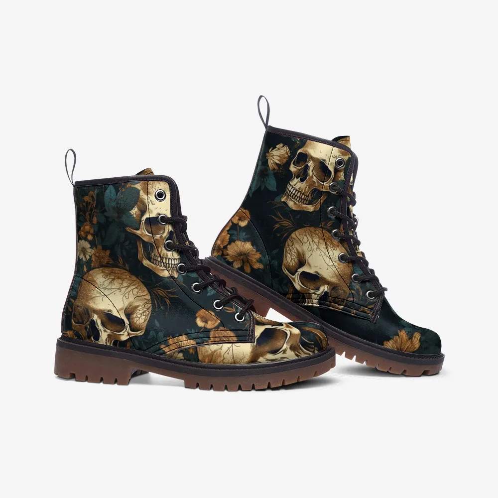 Vegan Combat Boots Skull Floral