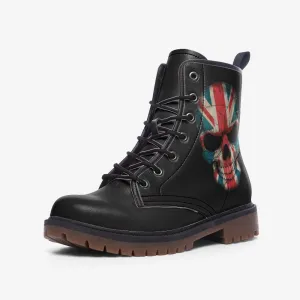 Vegan Combat Boots Union Jack Skull