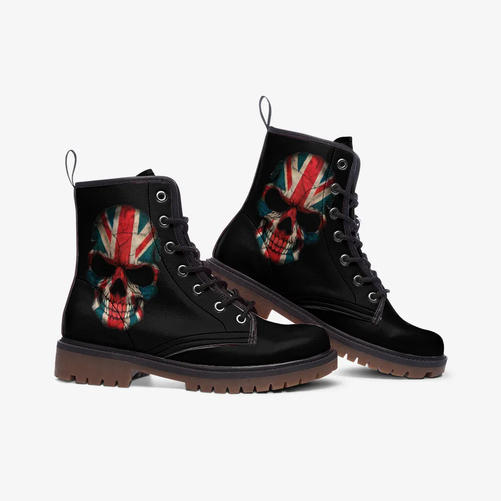 Vegan Combat Boots Union Jack Skull