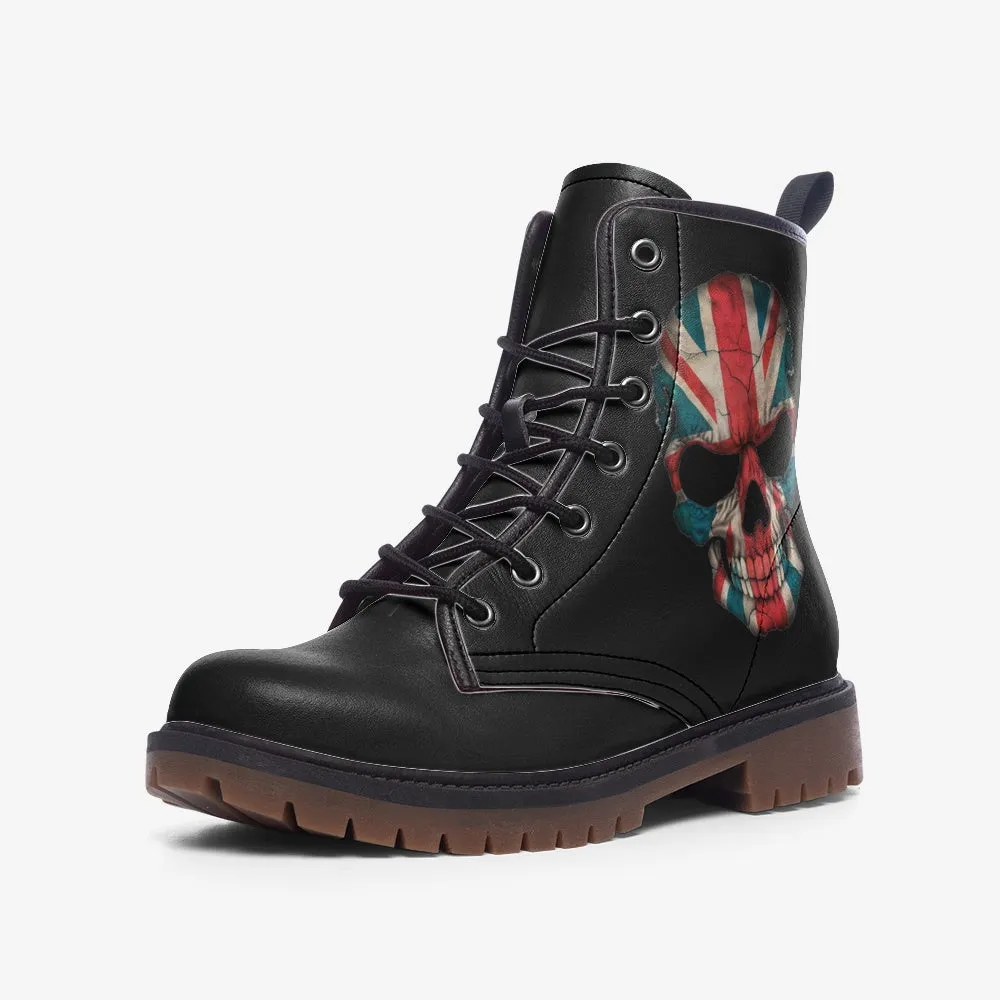 Vegan Combat Boots Union Jack Skull