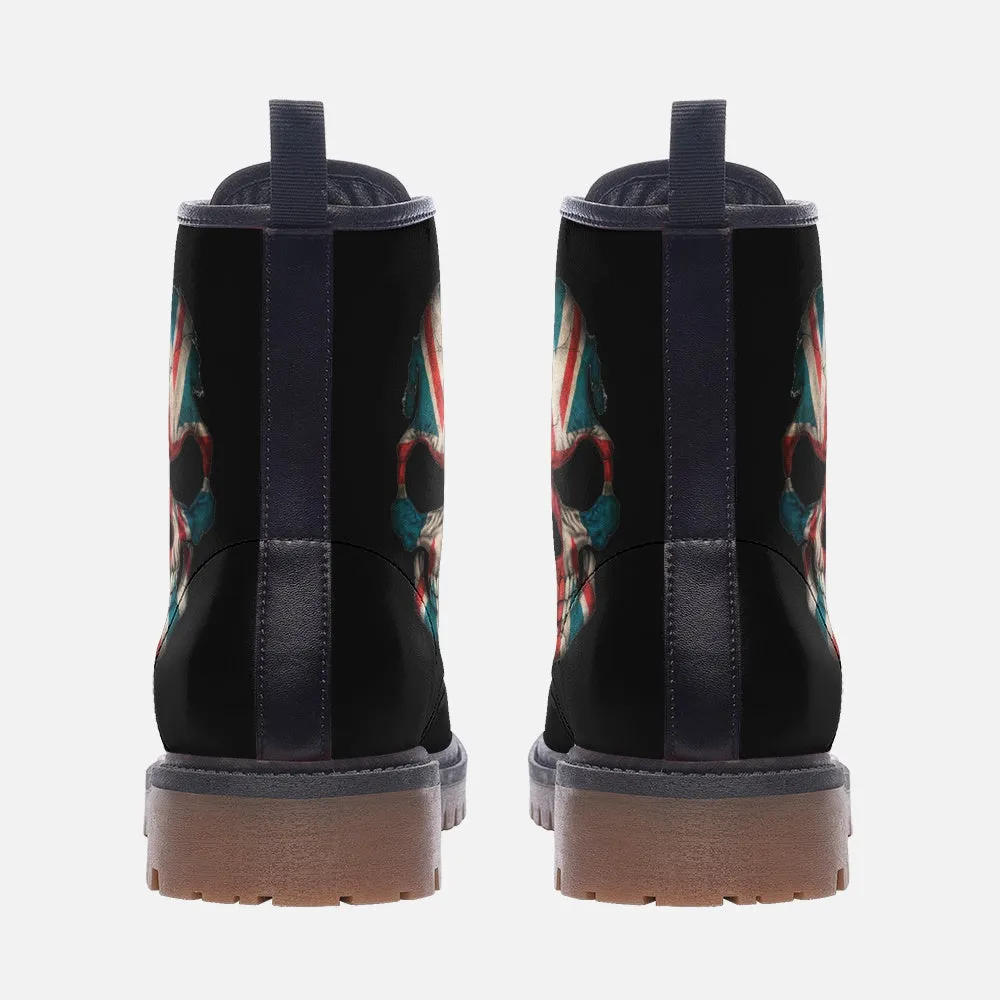 Vegan Combat Boots Union Jack Skull