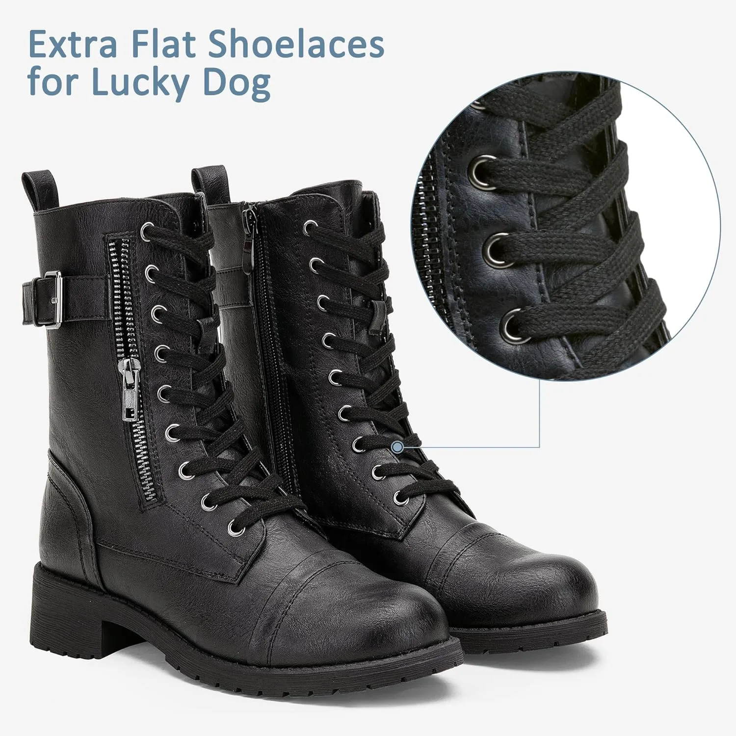Vepose Women's 928 Combat Boots Low Heel, Mid Calf Military Boots with Card Knife Wallet Pocket