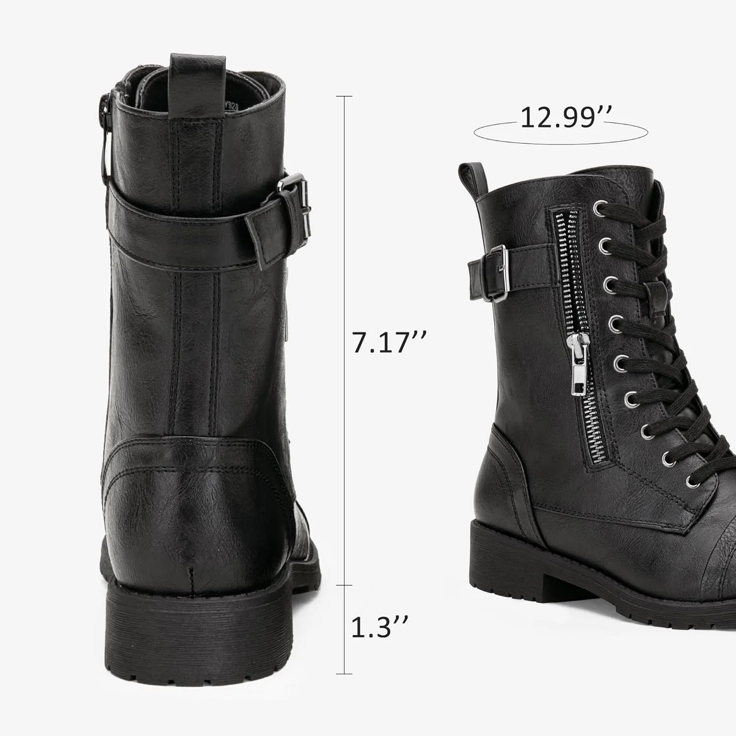 Vepose Women's 928 Combat Boots Low Heel, Mid Calf Military Boots with Card Knife Wallet Pocket