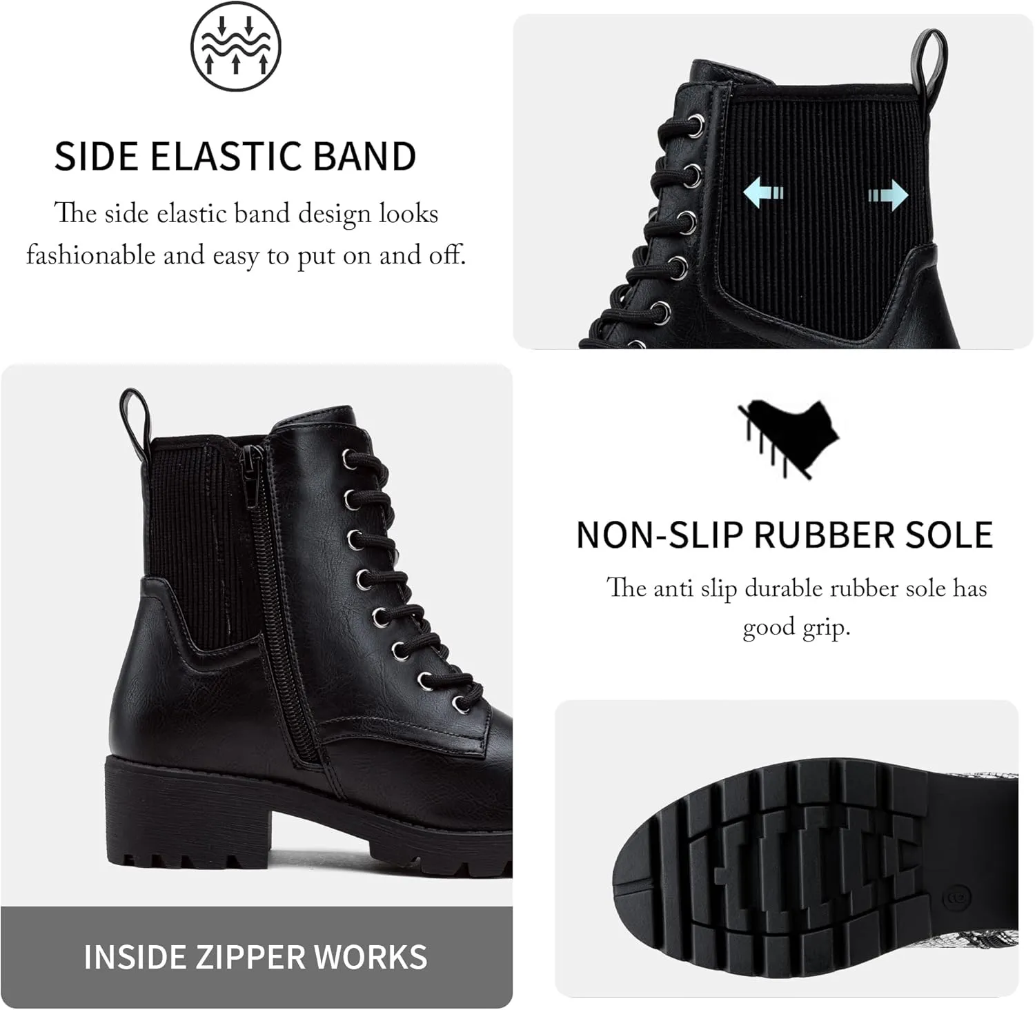 Vepose Women's Ankle Boots, Combat Lace up Booties with Inside Zipper