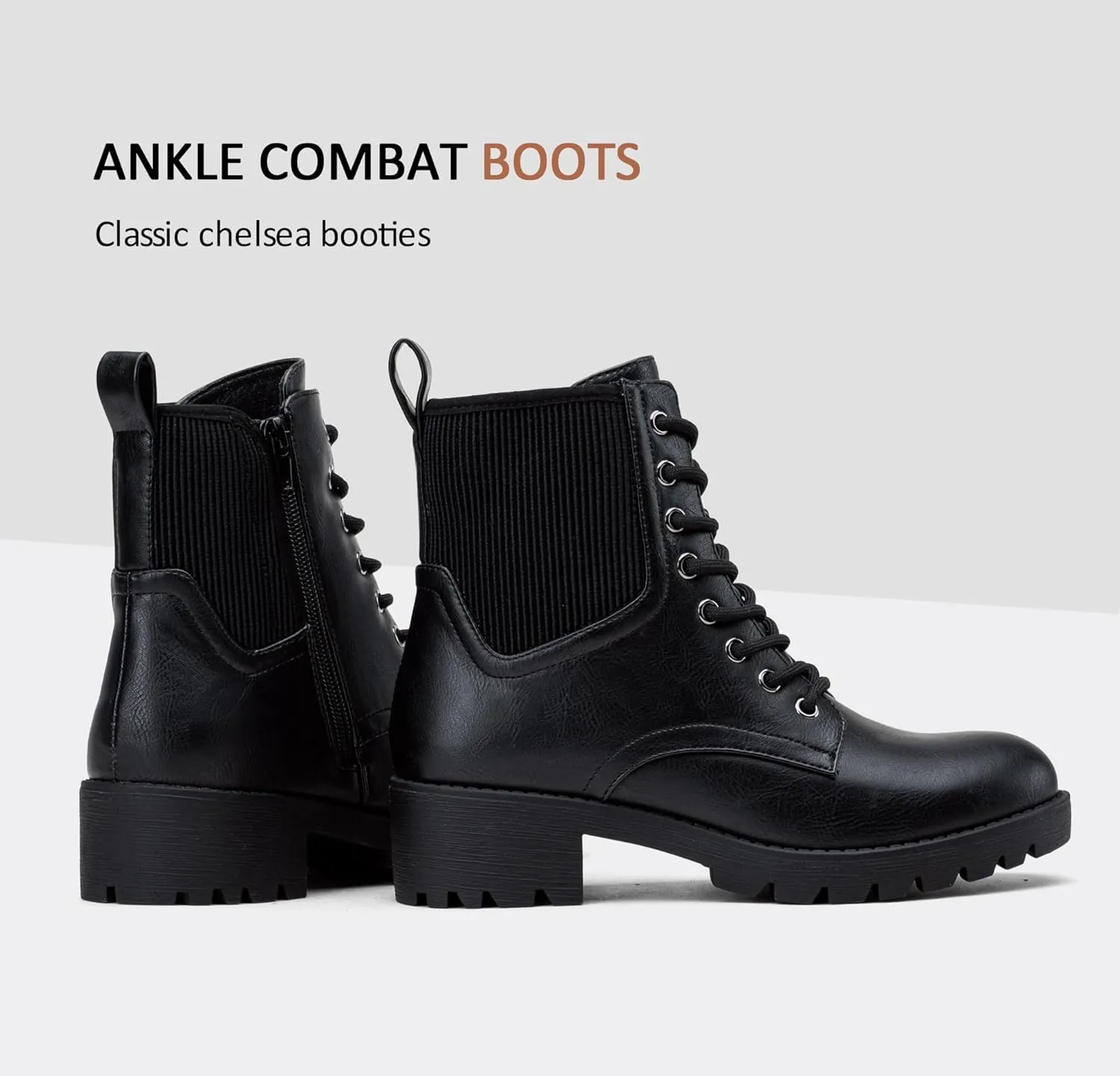 Vepose Women's Ankle Boots, Combat Lace up Booties with Inside Zipper