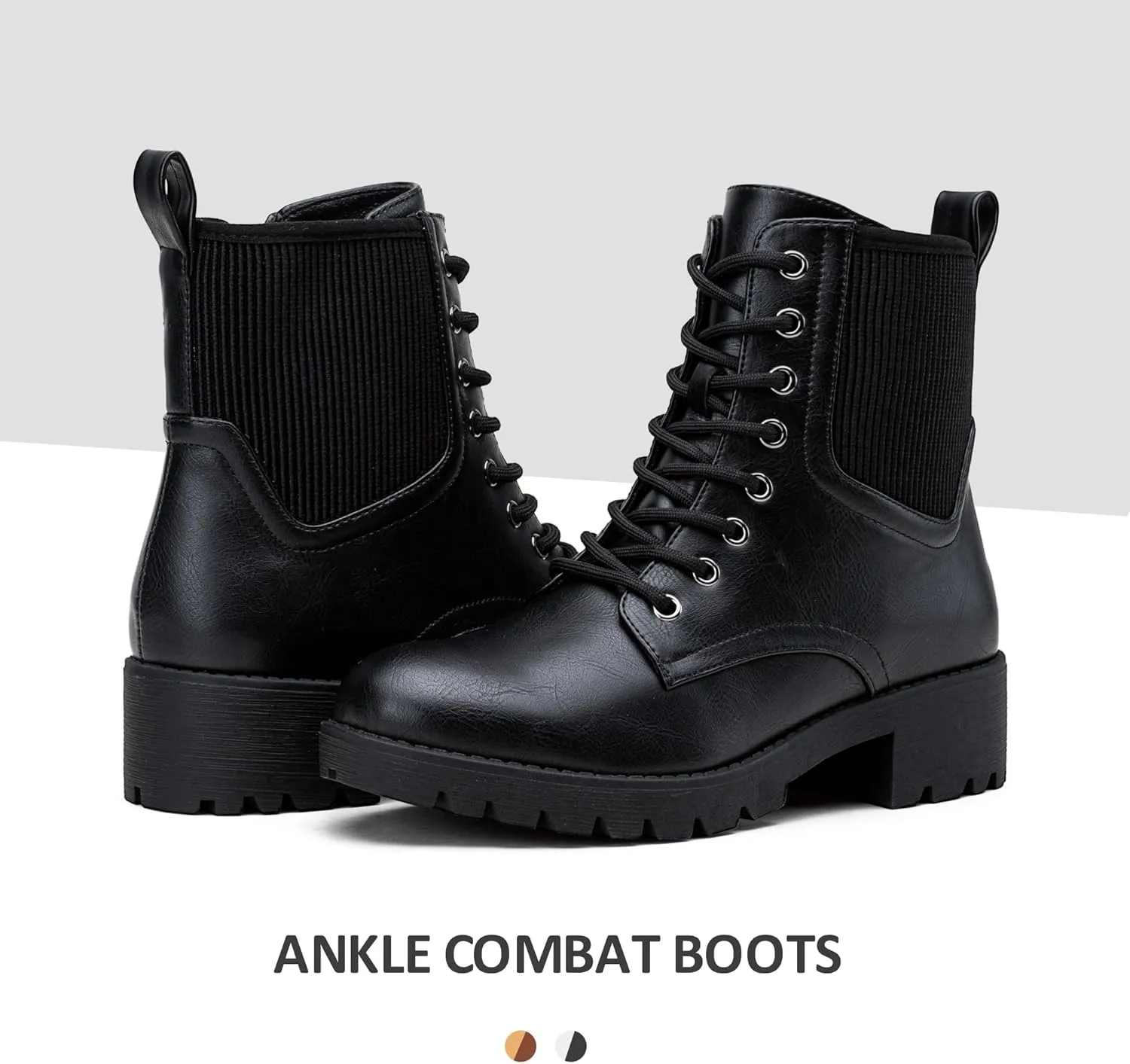 Vepose Women's Ankle Boots, Combat Lace up Booties with Inside Zipper