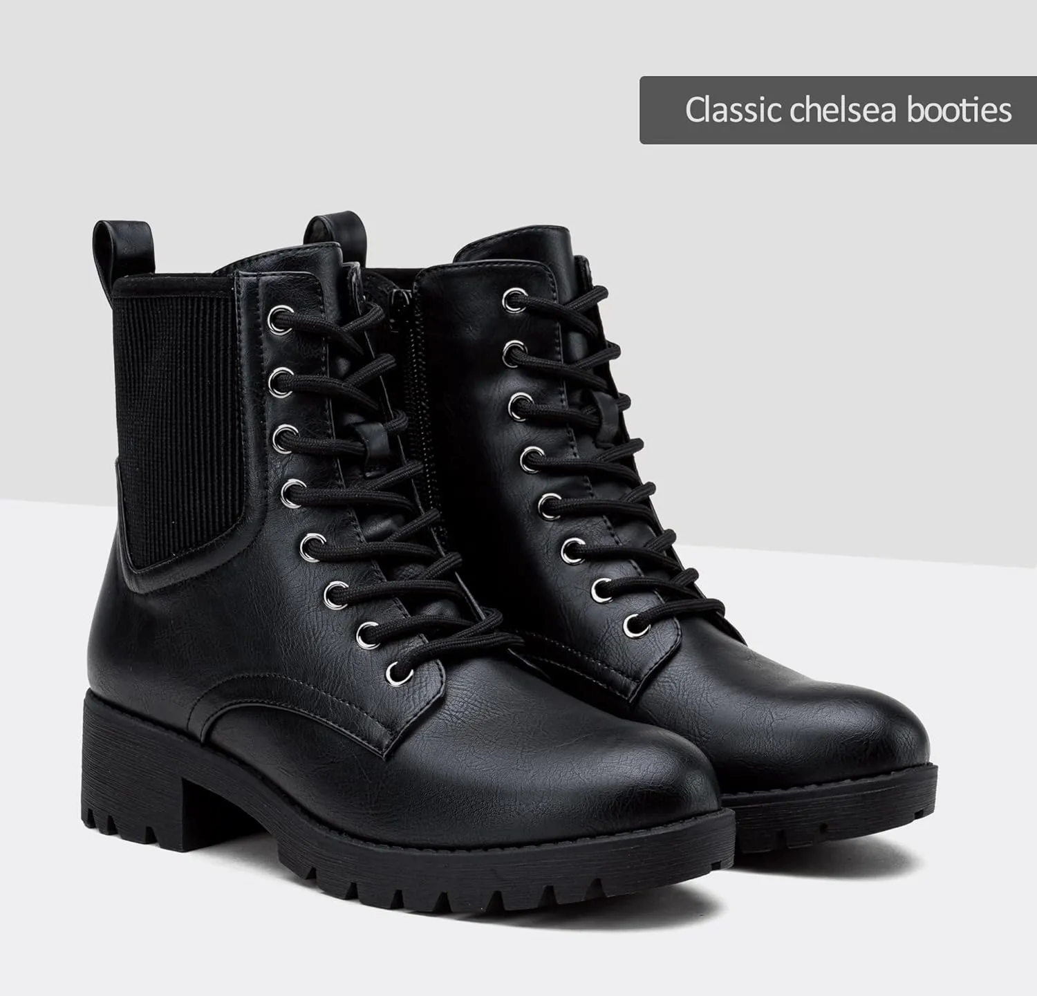Vepose Women's Ankle Boots, Combat Lace up Booties with Inside Zipper