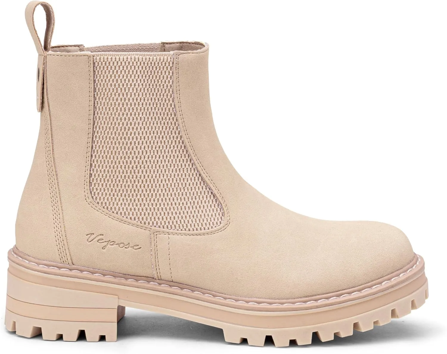 Vepose Women's Chelsea Ankle Boots Lug Sole Fashion Elastic Short Pull on 9608 Booties