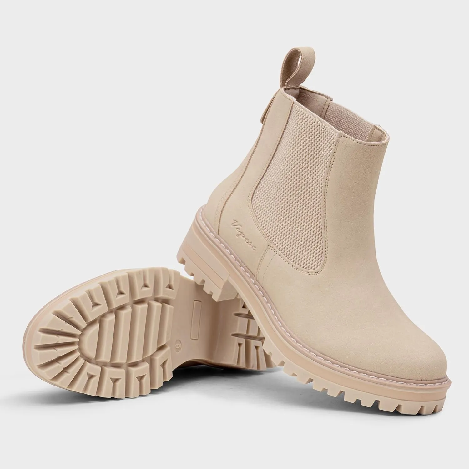 Vepose Women's Chelsea Ankle Boots Lug Sole Fashion Elastic Short Pull on 9608 Booties