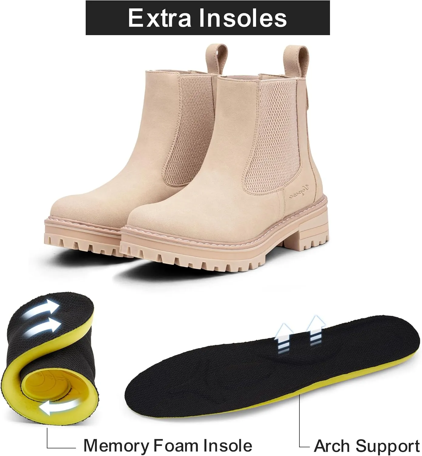 Vepose Women's Chelsea Ankle Boots Lug Sole Fashion Elastic Short Pull on 9608 Booties