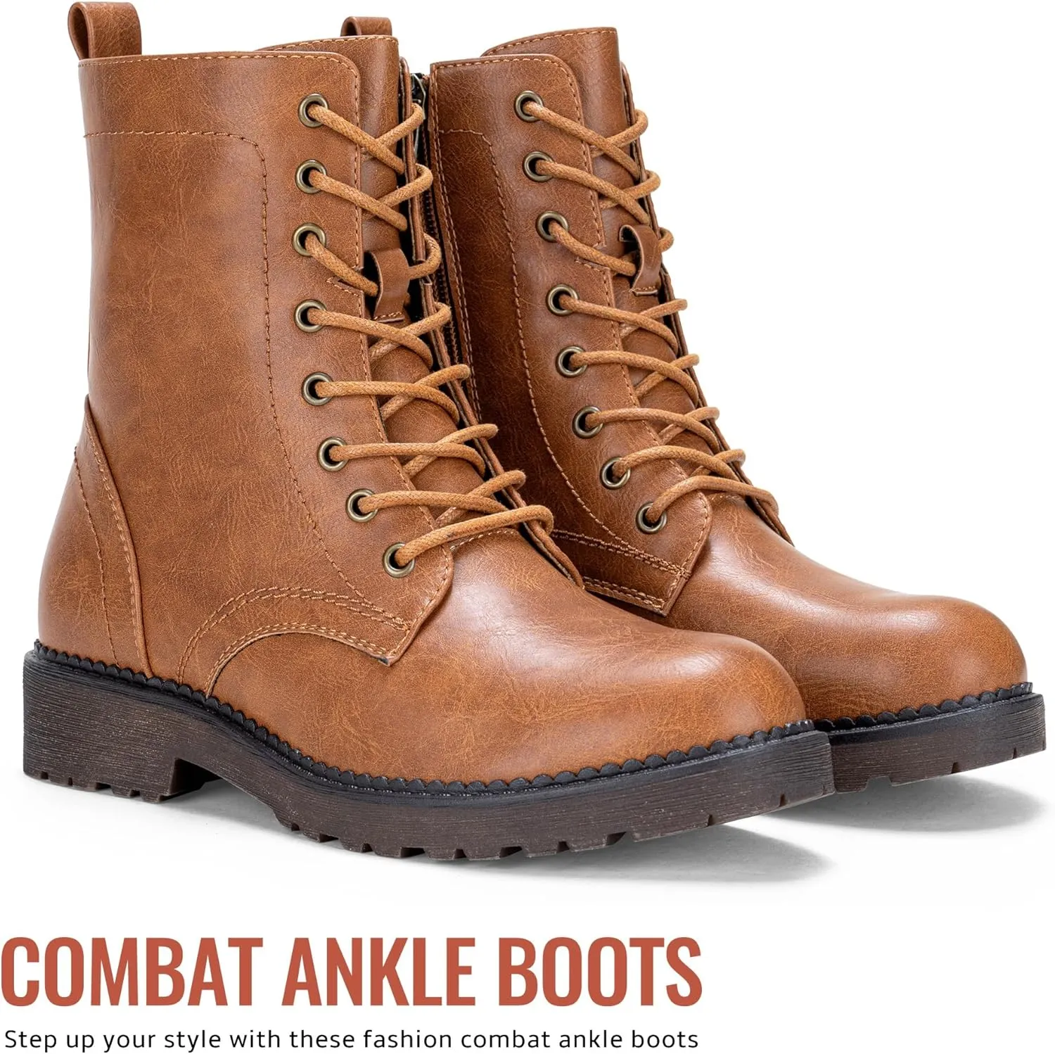 Vepose Women's Combat Ankle Black Flat Boots, Military Fashion 925 Booties Inner Zipper