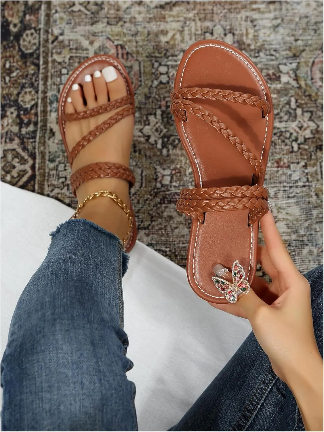Verdusa Women's Cross Cross Straps Gladiator Sandals Strappy Slip On Summer Beach Slides