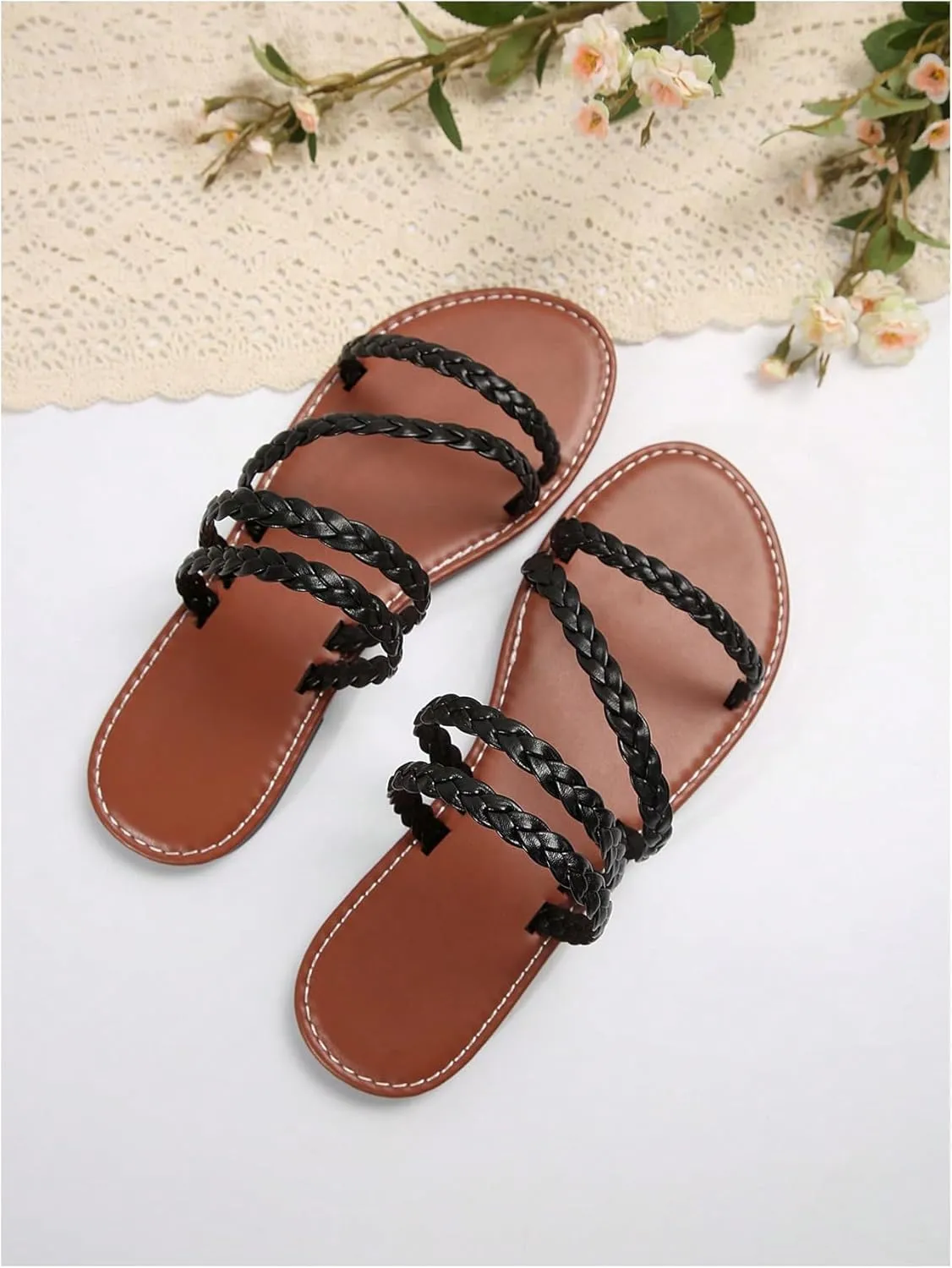 Verdusa Women's Cross Cross Straps Gladiator Sandals Strappy Slip On Summer Beach Slides