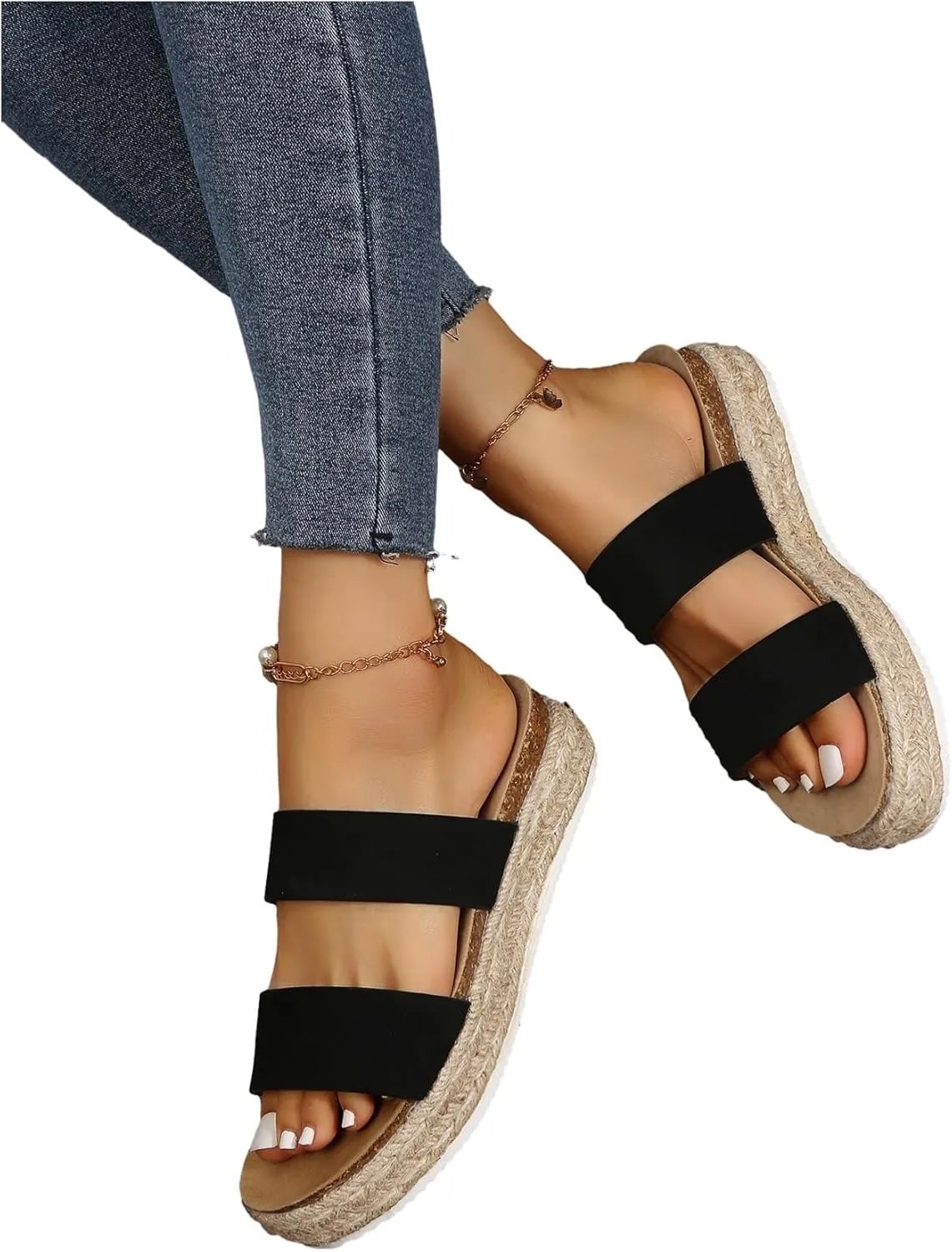 Verdusa Women's Platform Slip On Espadrille Sandals Wedges Slides Beach Sandals