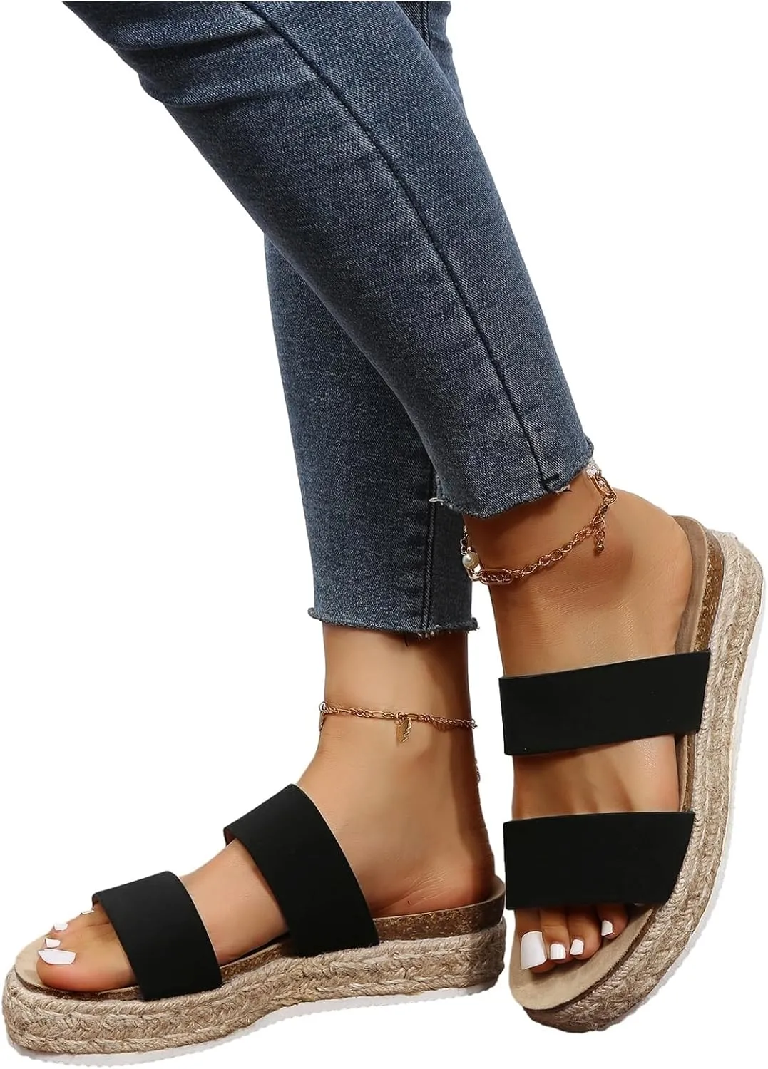 Verdusa Women's Platform Slip On Espadrille Sandals Wedges Slides Beach Sandals