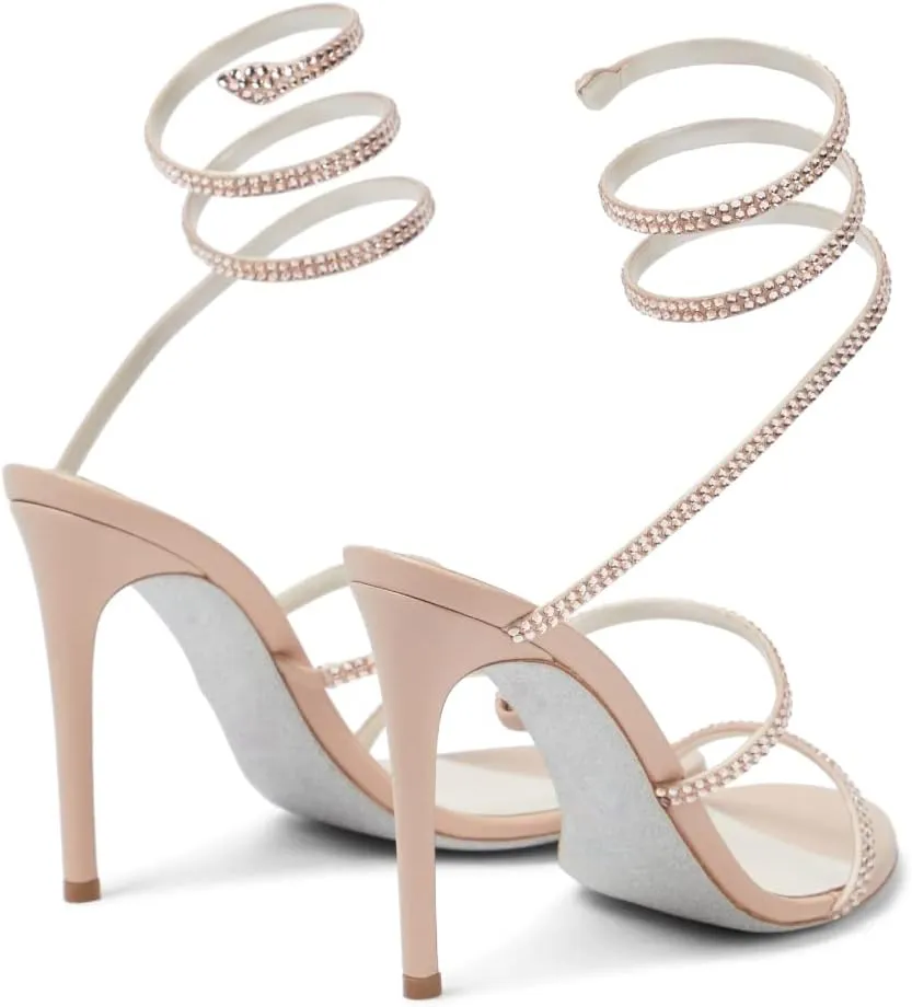 Vertundy Women’s Rhinestone Heeled Sandals - Gladiator Open Round Toe Stiletto High Heels Crystal Ankle Straps Dress Shoes for Party Wedding