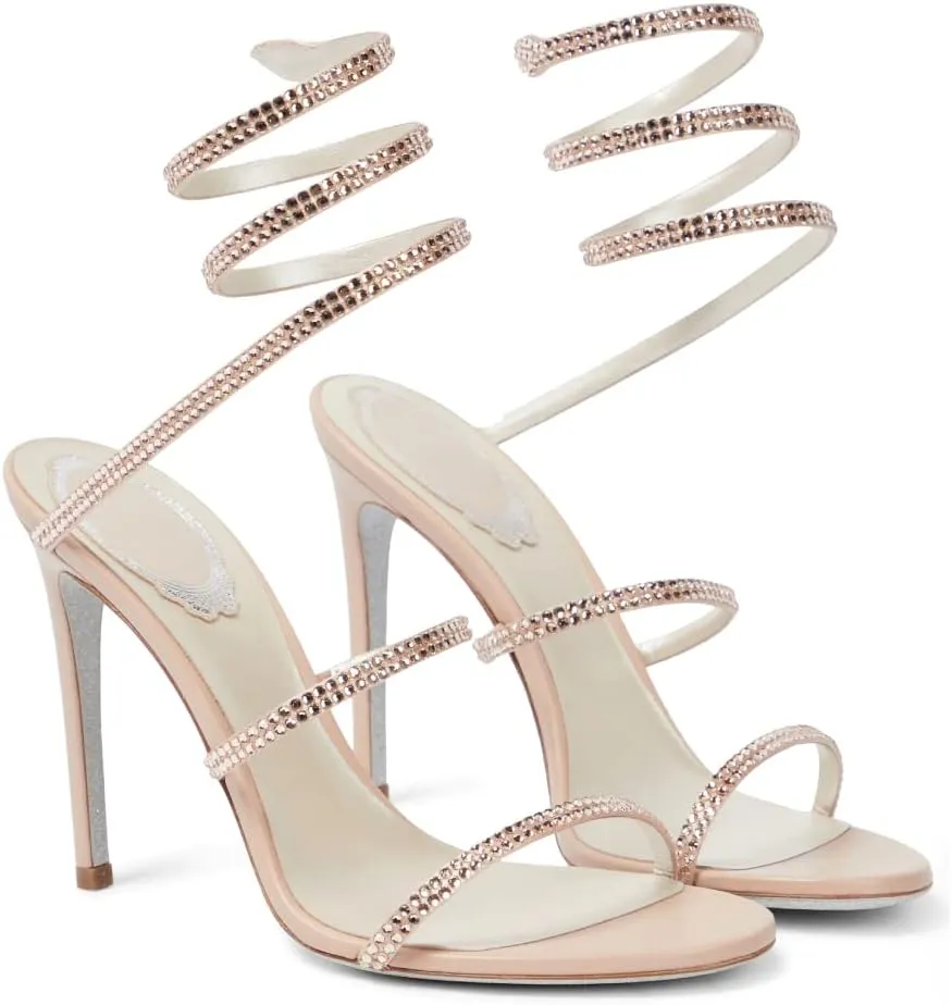 Vertundy Women’s Rhinestone Heeled Sandals - Gladiator Open Round Toe Stiletto High Heels Crystal Ankle Straps Dress Shoes for Party Wedding