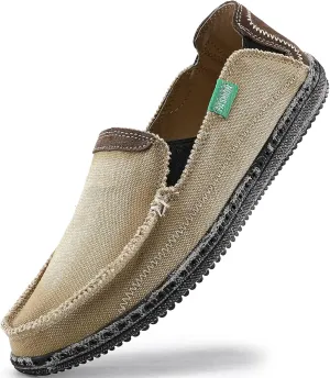 VILOCY Mens Slip on Deck Shoes Zero Drop Casual Canvas Loafer Vintage Flat Boat Shoes