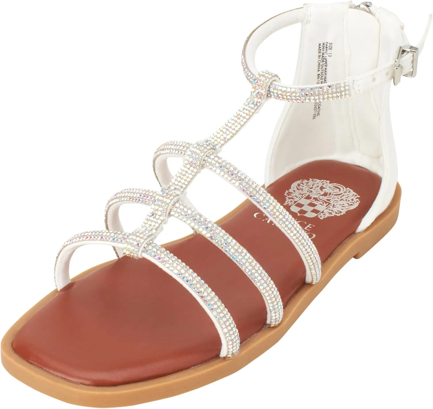 Vince Camuto Girls' Sandals - Open Toe Summer Strappy Flat Dress Gladiator Sandals with Adjustable Buckle Closure and Zipper