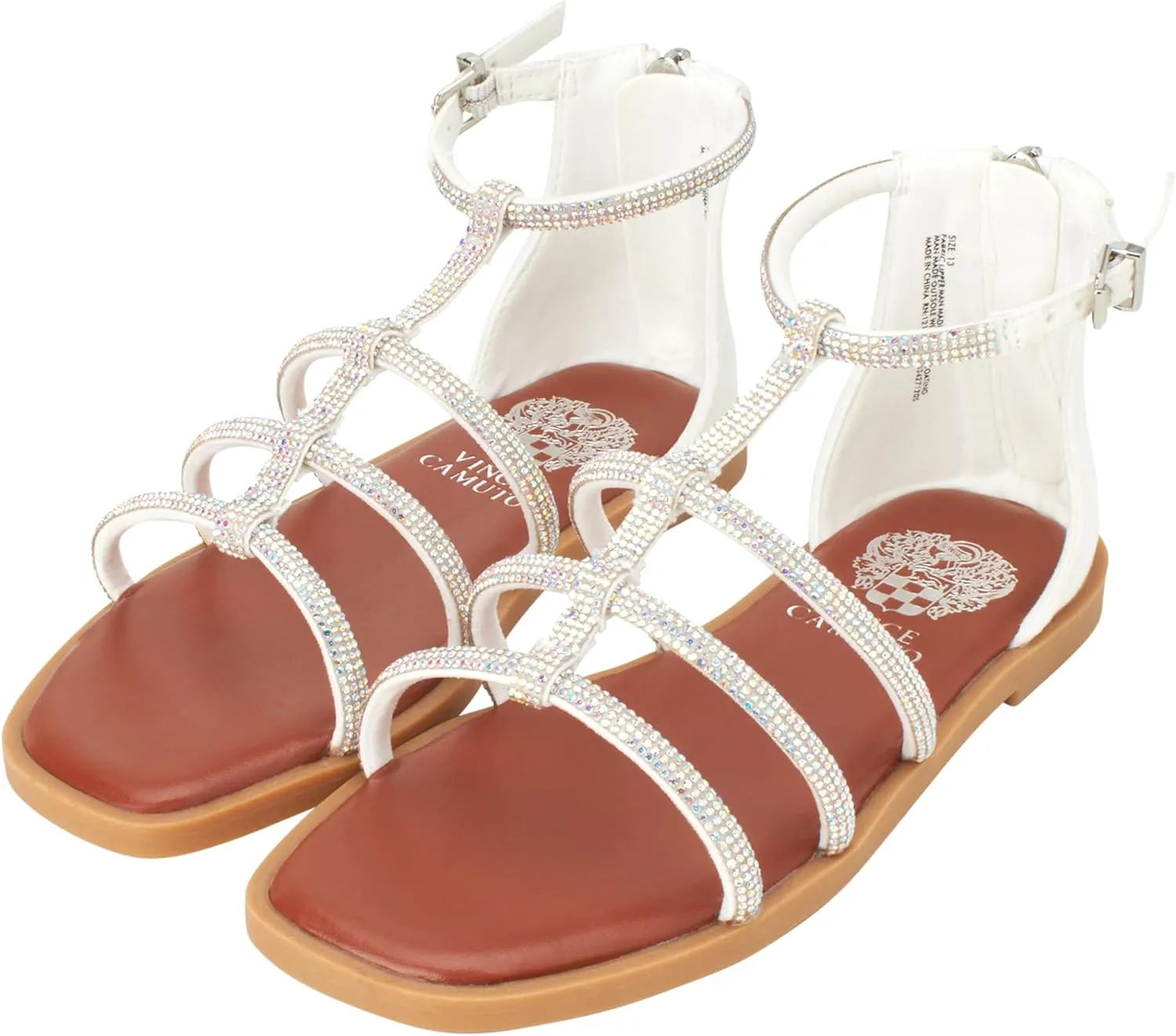 Vince Camuto Girls' Sandals - Open Toe Summer Strappy Flat Dress Gladiator Sandals with Adjustable Buckle Closure and Zipper
