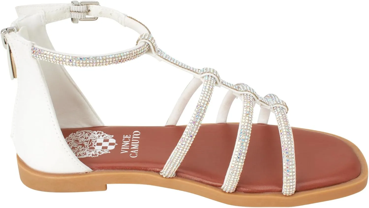 Vince Camuto Girls' Sandals - Open Toe Summer Strappy Flat Dress Gladiator Sandals with Adjustable Buckle Closure and Zipper