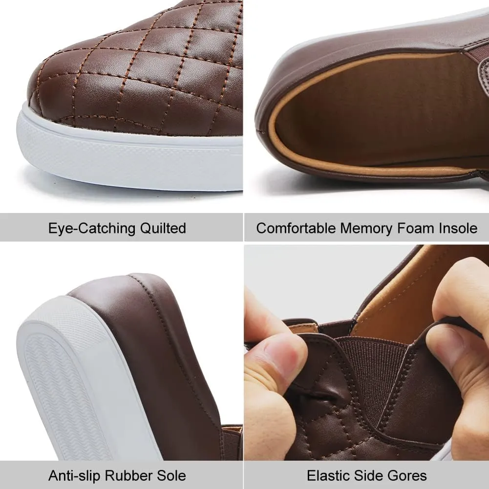 VOCNTVY Womens Loafers Comfort Casual Quilted Leather Slip On Sneakers