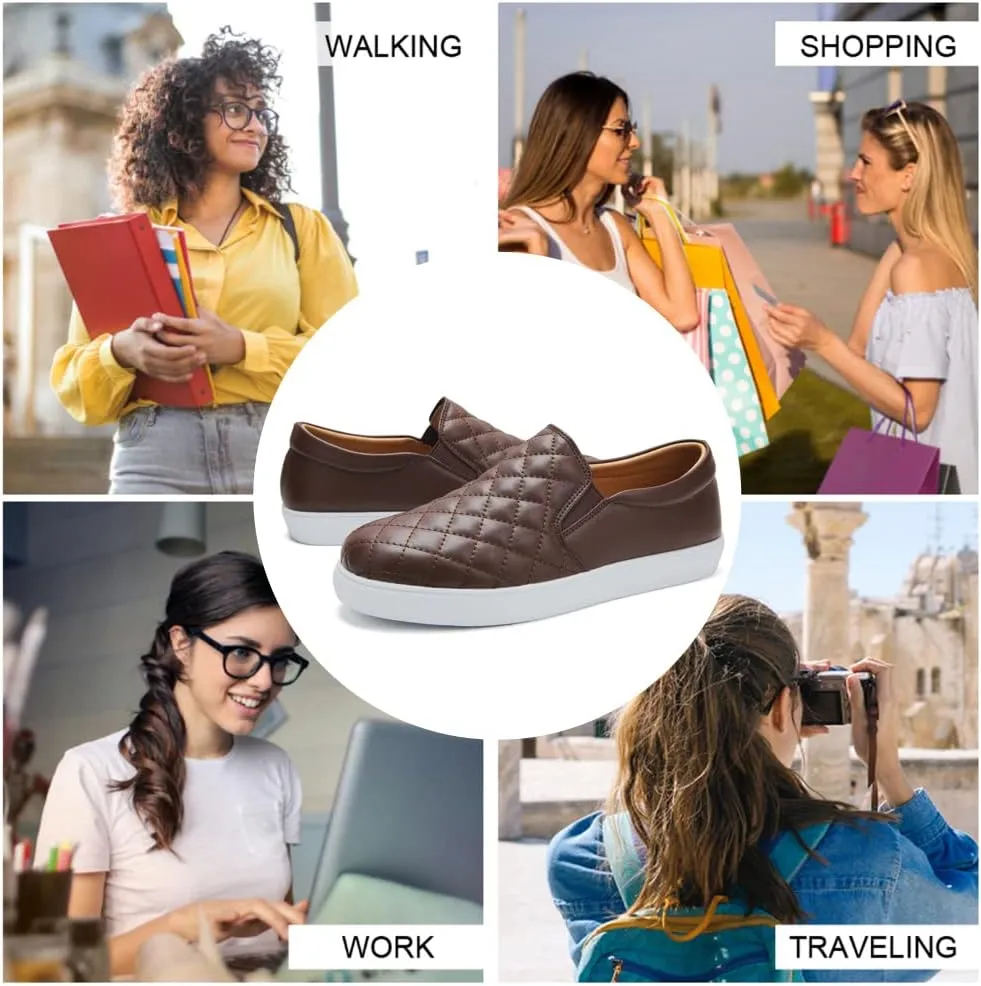 VOCNTVY Womens Loafers Comfort Casual Quilted Leather Slip On Sneakers