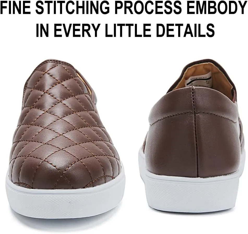VOCNTVY Womens Loafers Comfort Casual Quilted Leather Slip On Sneakers