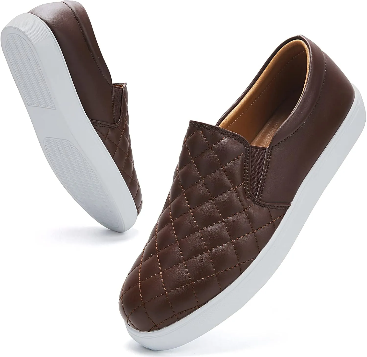 VOCNTVY Womens Loafers Comfort Casual Quilted Leather Slip On Sneakers