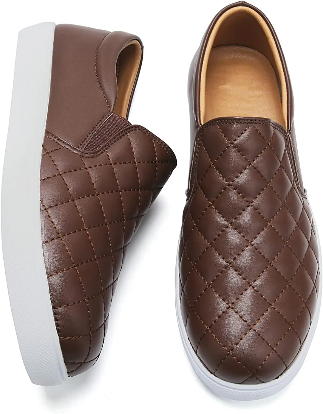VOCNTVY Womens Loafers Comfort Casual Quilted Leather Slip On Sneakers