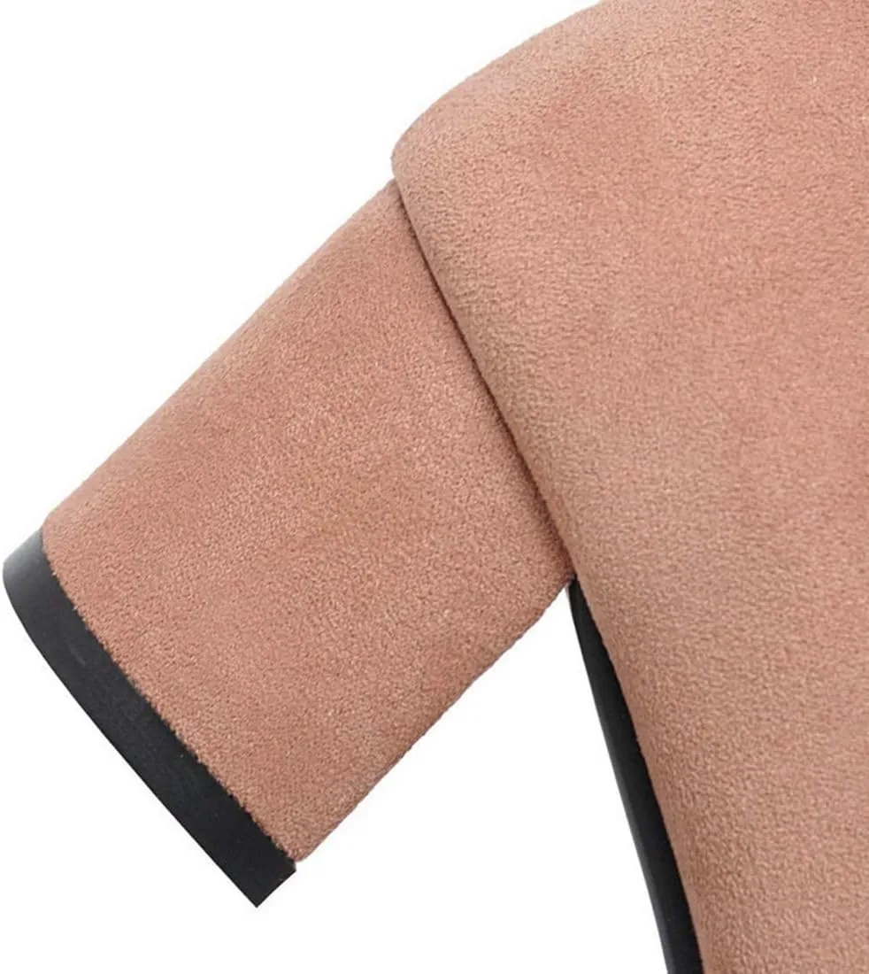 VOKLIN Women's Pointed Toe Bow Dress Pumps Suede Slip On Comfort Chunky Block Mid Heels Work Office Shoes