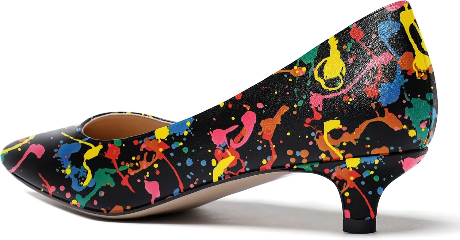 WAYDERNS Women's Matte Pointed Toe Slip On Kitten Low Heel Pumps Shoes 1.5 Inch