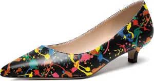 WAYDERNS Women's Matte Pointed Toe Slip On Kitten Low Heel Pumps Shoes 1.5 Inch