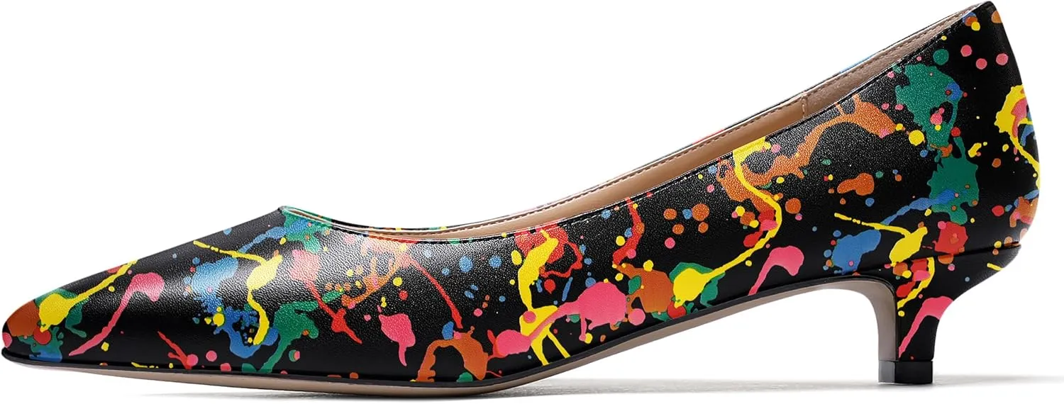 WAYDERNS Women's Matte Pointed Toe Slip On Kitten Low Heel Pumps Shoes 1.5 Inch