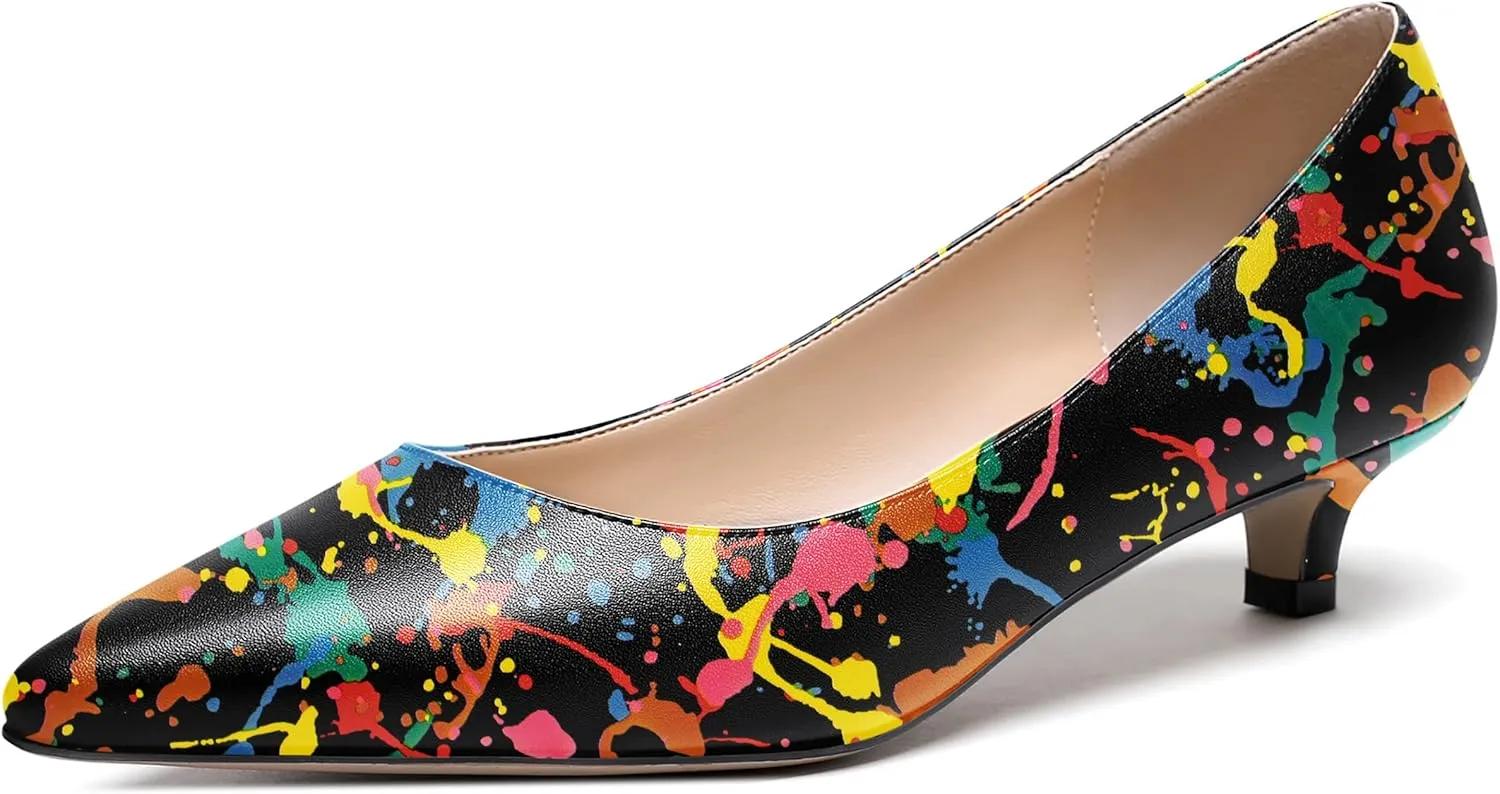 WAYDERNS Women's Matte Pointed Toe Slip On Kitten Low Heel Pumps Shoes 1.5 Inch