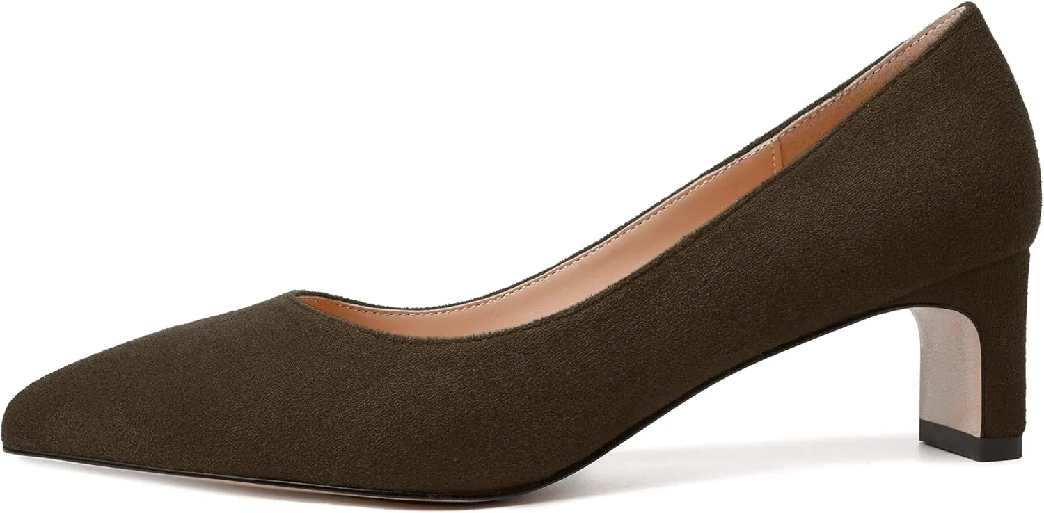 WAYDERNS Womens Solid Pointed Toe Slip On Dress Suede Wedding Chunky Low Heel Pumps Shoes 2 Inch
