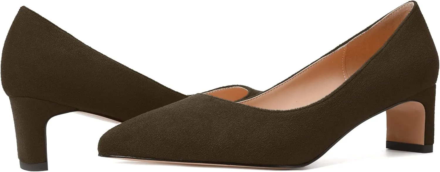 WAYDERNS Womens Solid Pointed Toe Slip On Dress Suede Wedding Chunky Low Heel Pumps Shoes 2 Inch