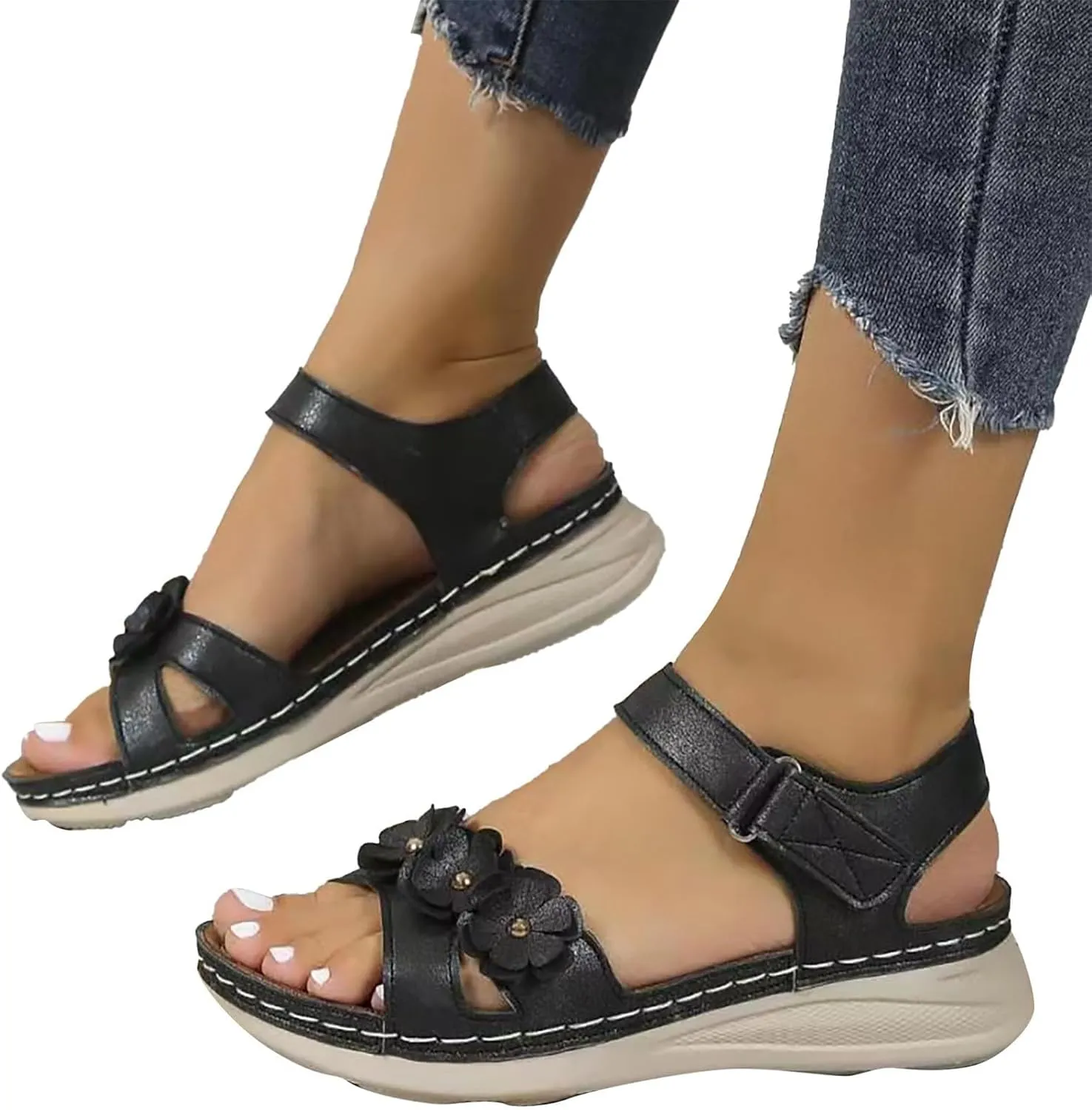 Wedge Sandals for Women Dressy Comfortable Summer Platform Casual Dress Sandal Arch Support Walking Orthotic Dressy Wedges Adjustable Hook Loop Classic Ajustable Ankle Strap Orthopedic Shoes