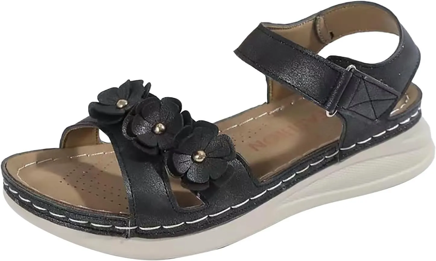 Wedge Sandals for Women Dressy Comfortable Summer Platform Casual Dress Sandal Arch Support Walking Orthotic Dressy Wedges Adjustable Hook Loop Classic Ajustable Ankle Strap Orthopedic Shoes
