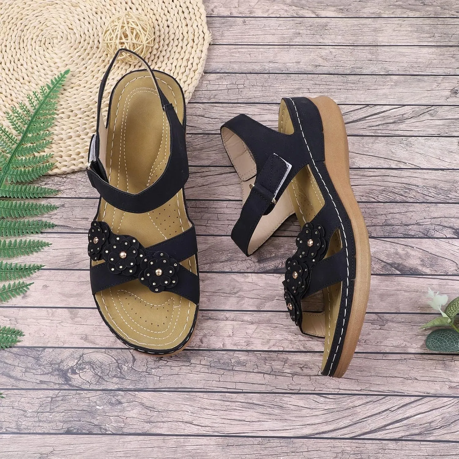 Wedge Sandals for Women Dressy: Comfortable Summer Platform Casual Dress Sandal Platform Ankle Strap Open Toe Dressy Walking Low Wedges with Adjustable Hook Loop Orthopedic Shoes